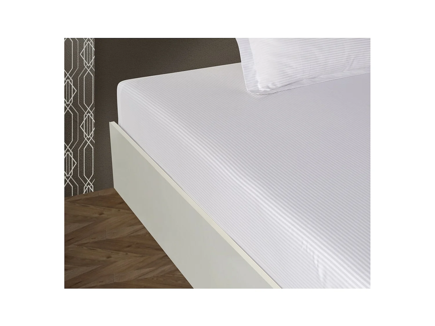 Drap plat satin de coton rayé blanc