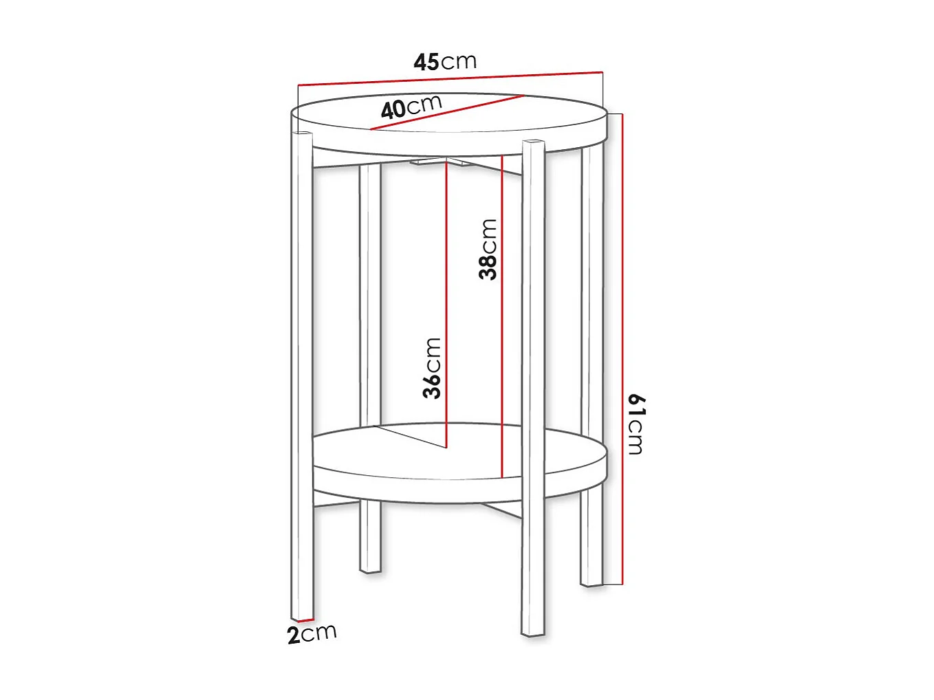 Mesa auxiliar Providence 179, Blanco brillante|Negro, 61cm, Diámetro: 45, Redonda