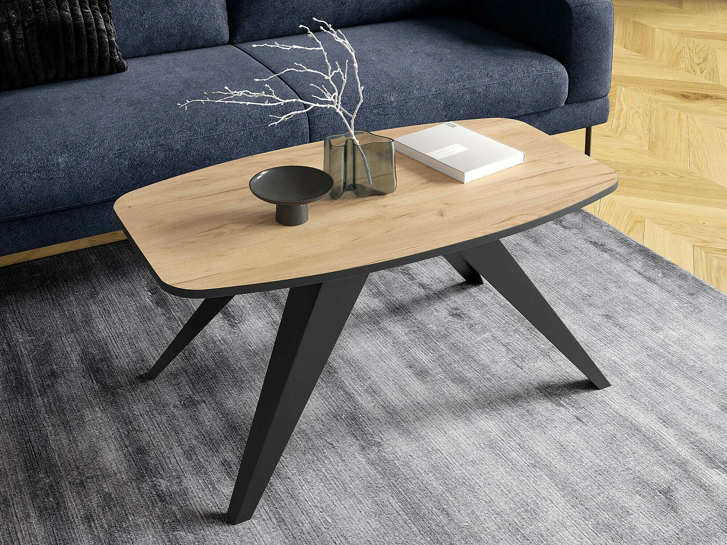 Mesa de café Oswego 117, Negro|Roble dorado artesanal, 48x60x120cm, Aglomerado laminado