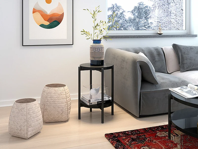 Mesa auxiliar Providence 179, Negro brillante|Negro, 61cm, Diámetro: 45, Redonda