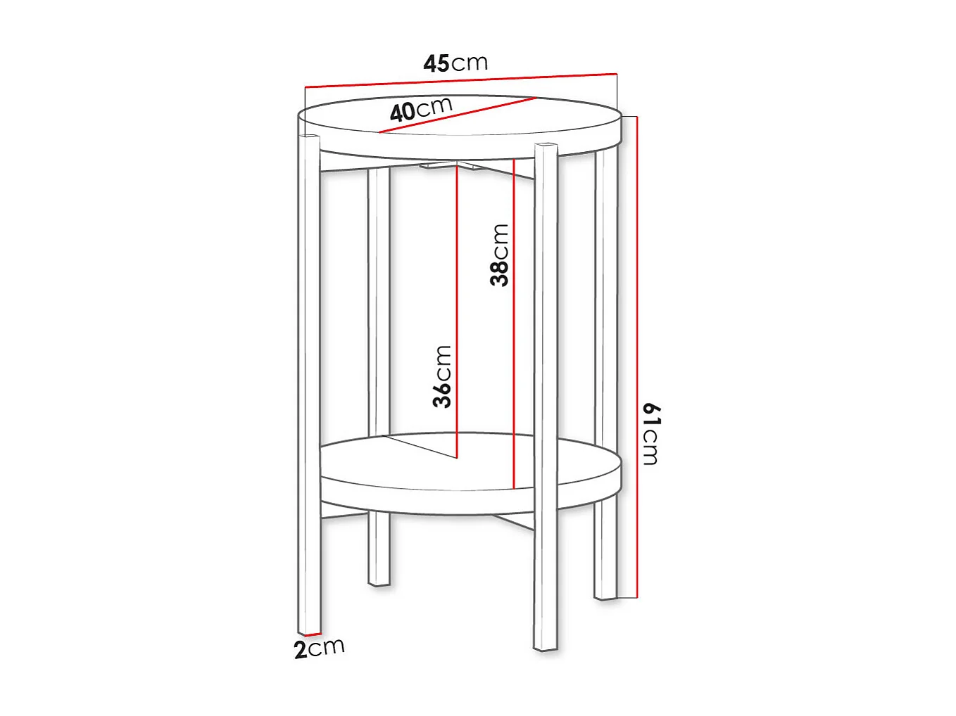 Mesa lateral Providence 179, Diâmetro: 45, Redondo