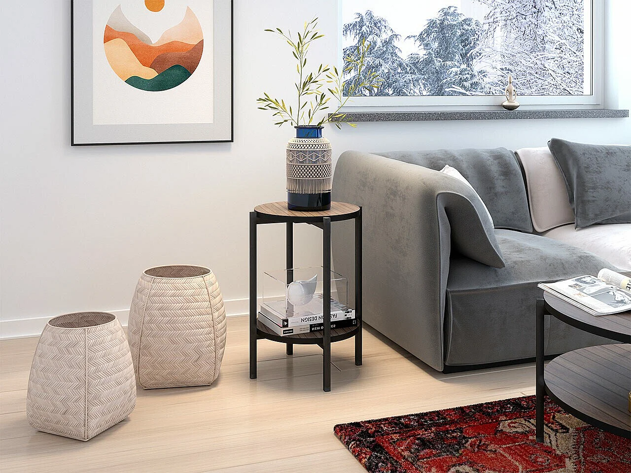 Mesa auxiliar Comfivo 221, Marrón|Negro, 60cm, Diámetro: 45, Aglomerado laminado, Redonda