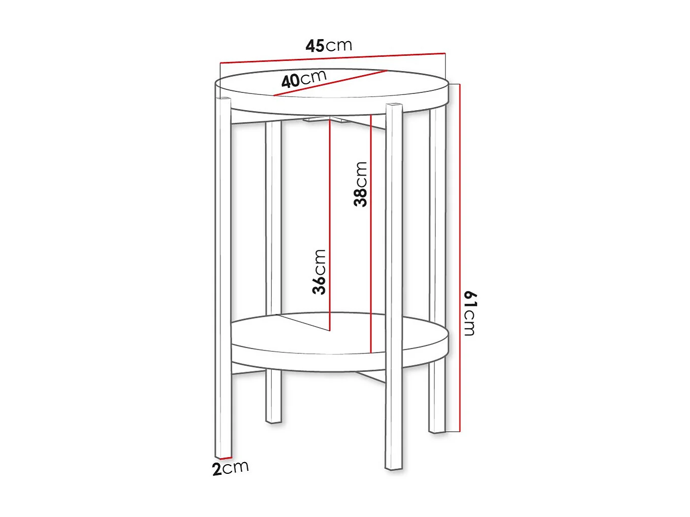 Table d'appoint Providence 179, Blanc|Noir, 61cm, Diamètre: 45, Stratifié, Rond