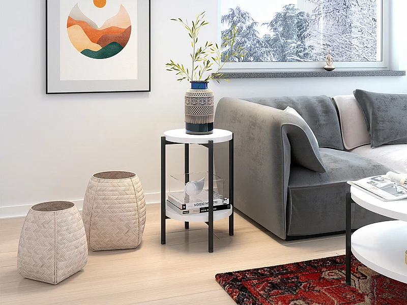 Mesa auxiliar Providence 179, Negro|Blanco, 61cm, Diámetro: 45, Aglomerado laminado