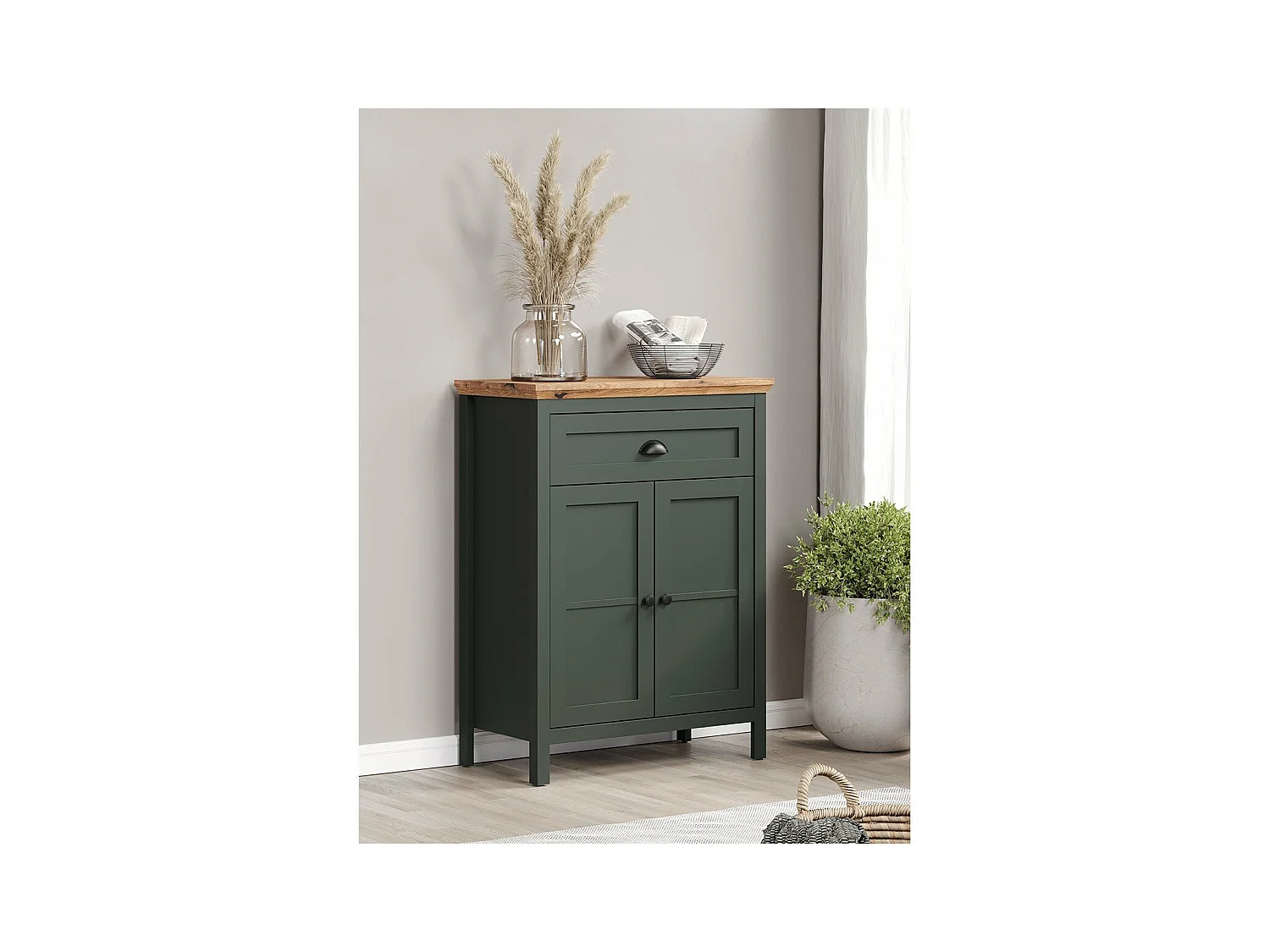 Stanton kommode groen, eik decor.