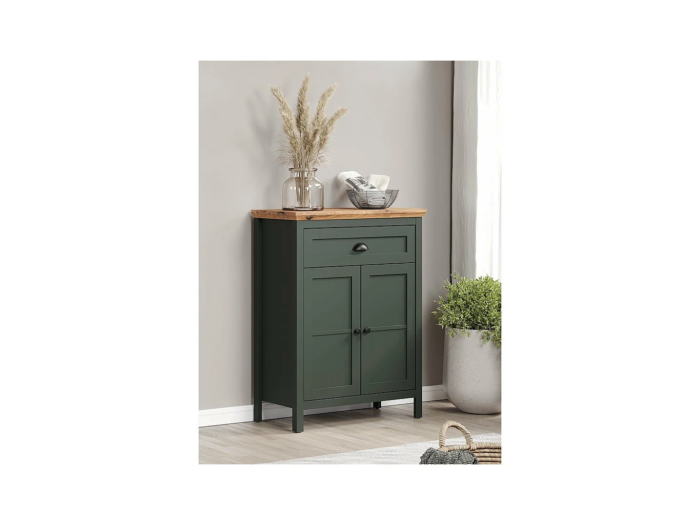 Stanton kommode groen, eik decor.