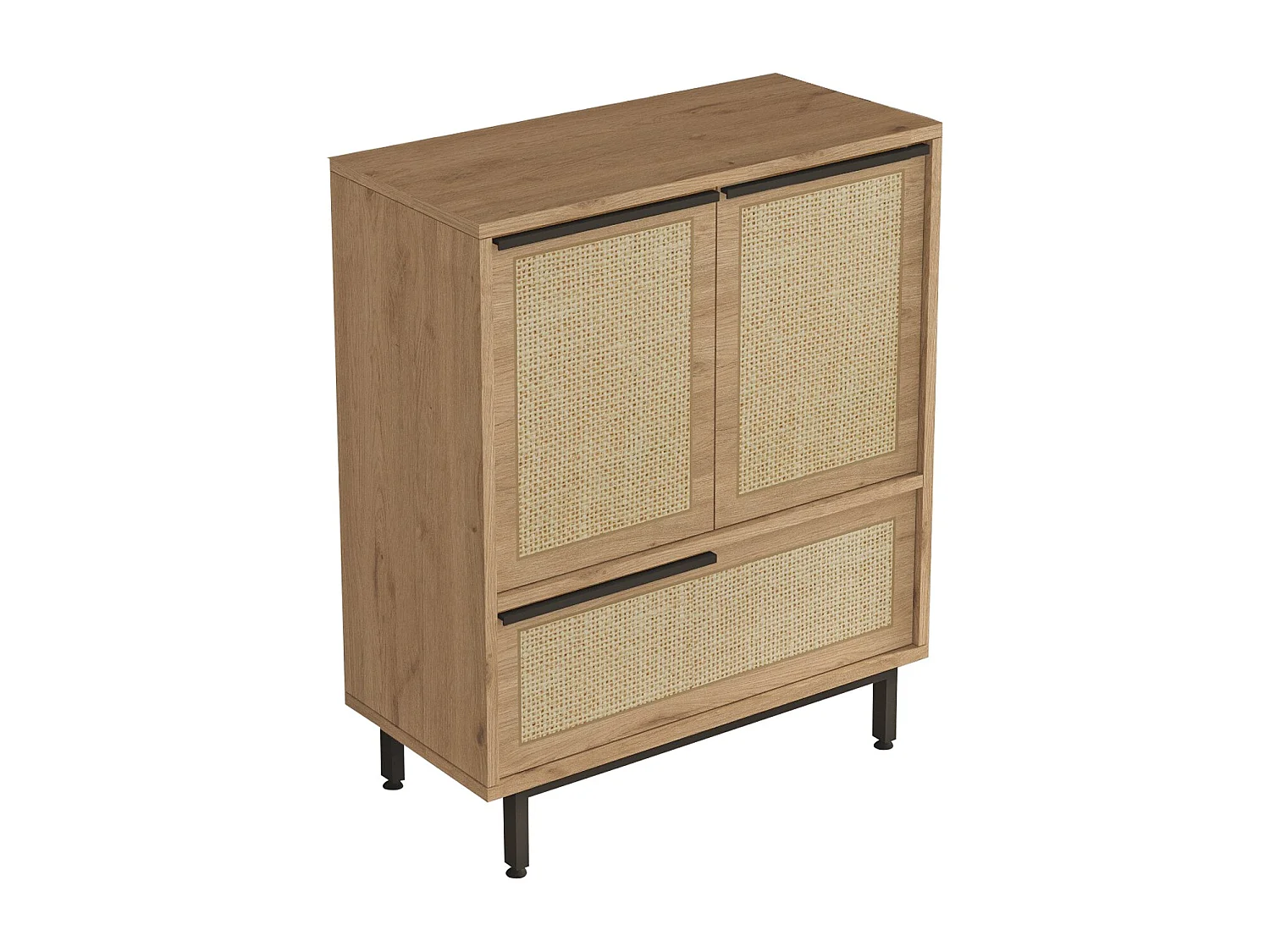 Commode Evelis L75xH90cm Bois et Rotin clair