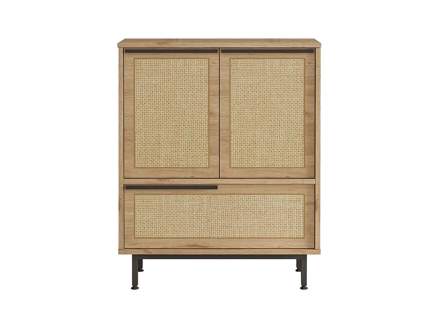 Commode Evelis L75xH90cm Bois et Rotin clair