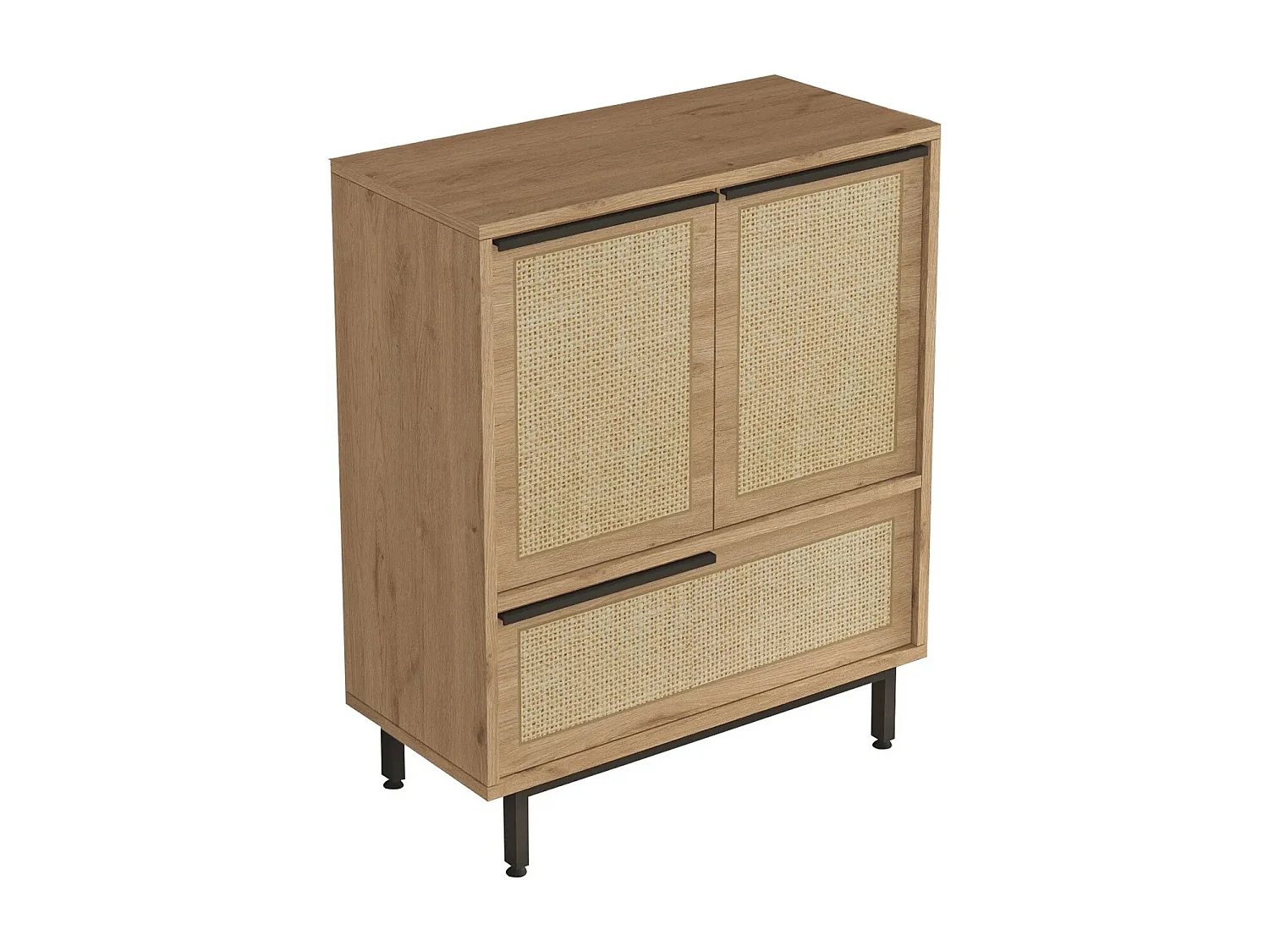 Commode Evelis L75xH90cm Bois et Rotin clair