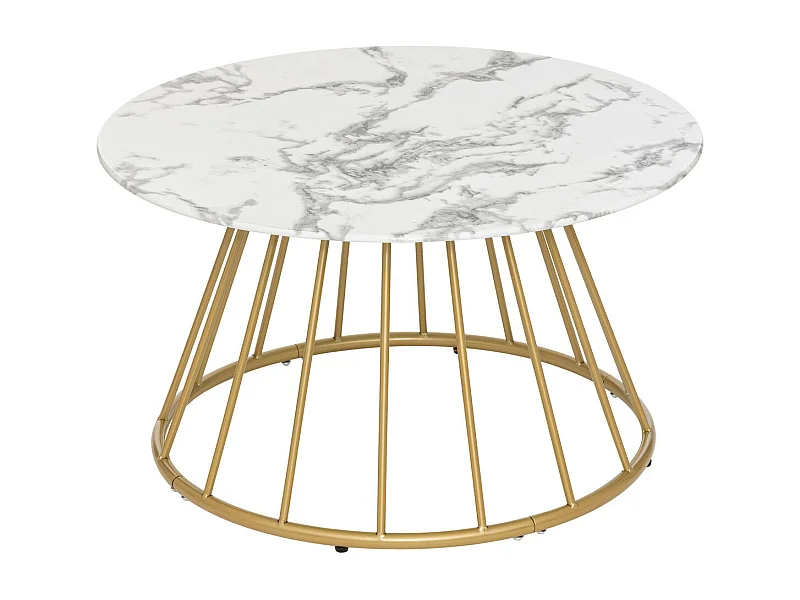 Table basse ronde en Verre trempé aspect Marbre Blanc D. 70 x H. 40 cm