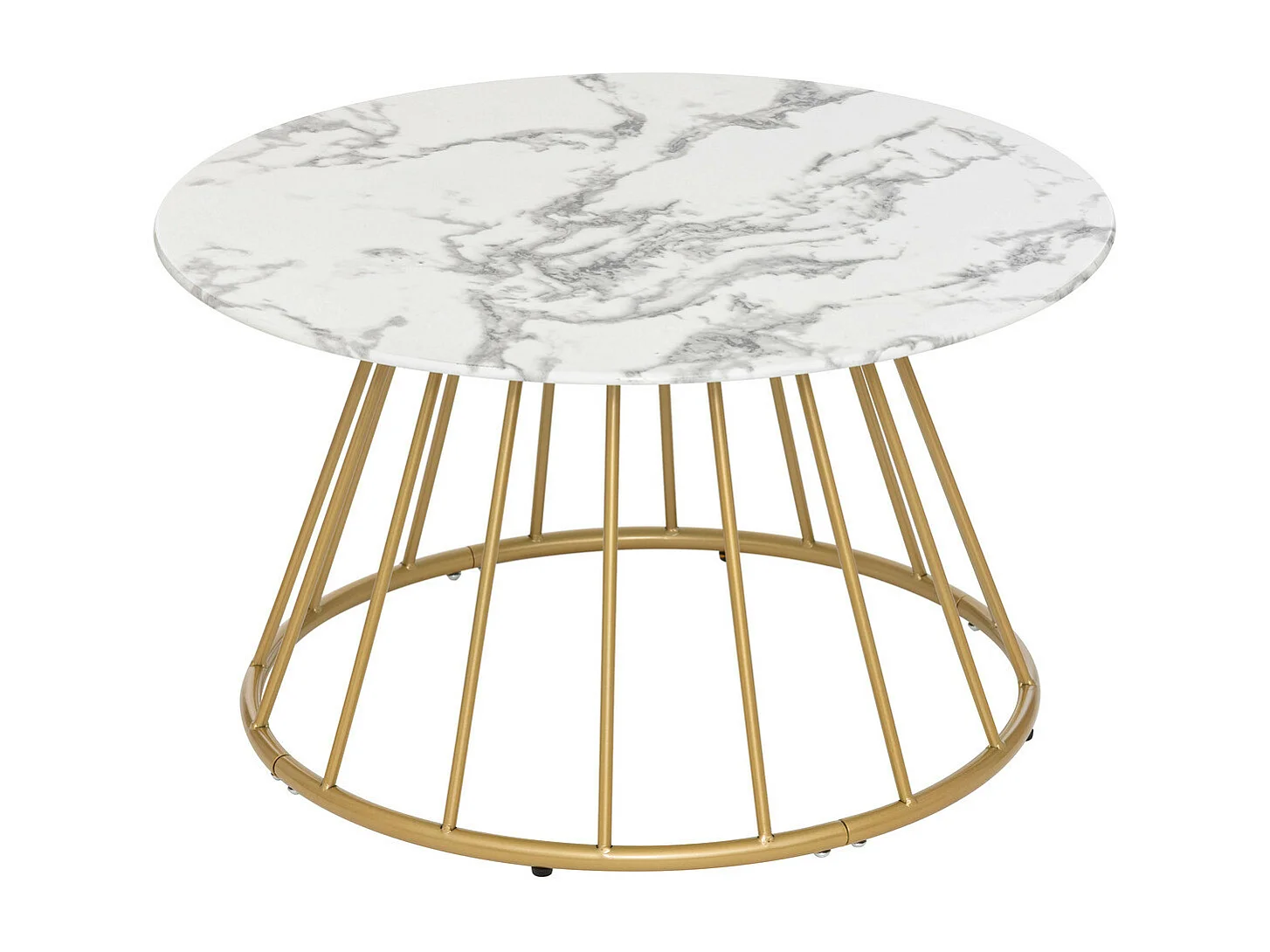 Table basse ronde en Verre trempé aspect Marbre Blanc D. 70 x H. 40 cm