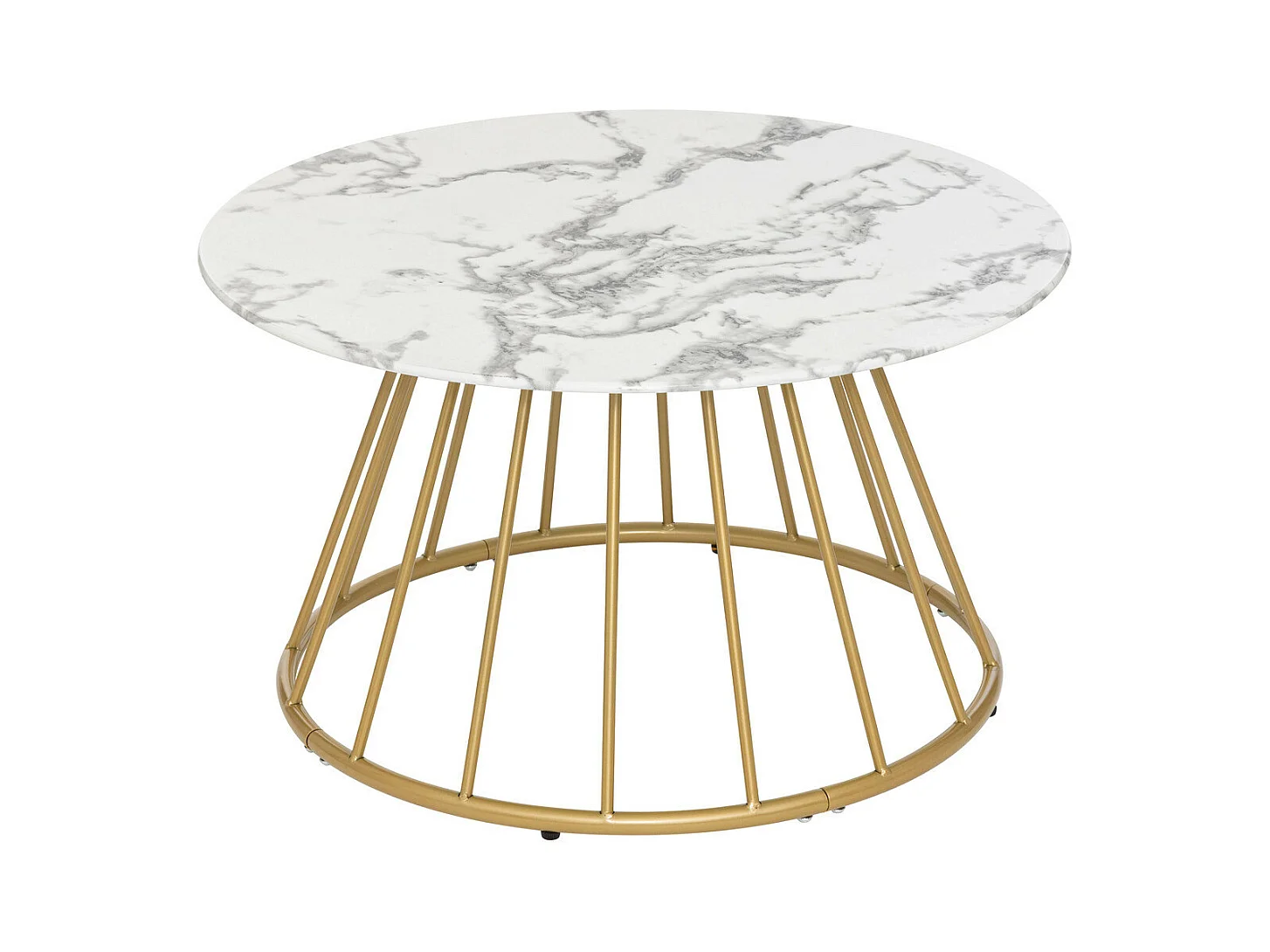 Table basse ronde en Verre trempé aspect Marbre Blanc D. 70 x H. 40 cm