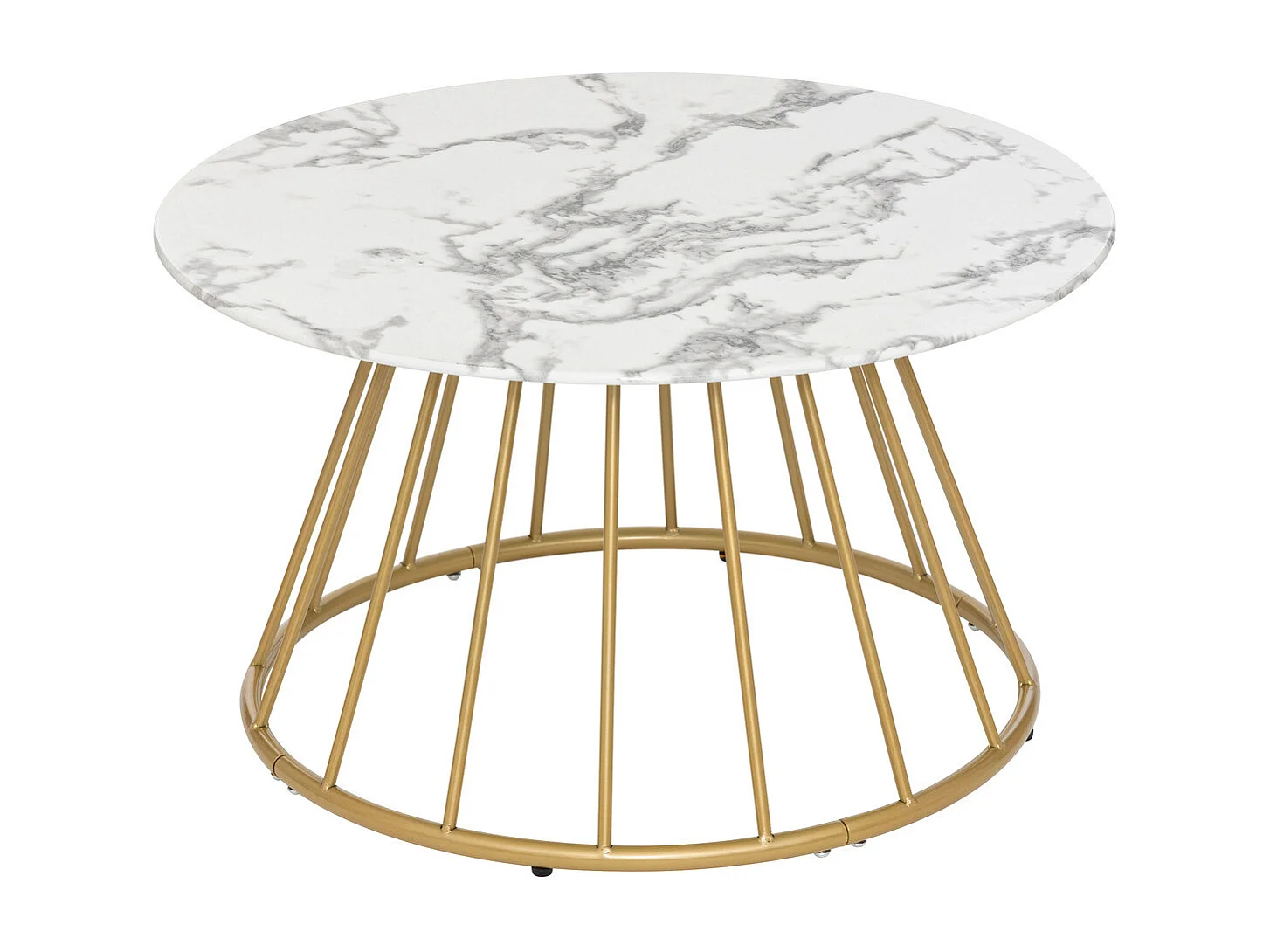 Table basse ronde en Verre trempé aspect Marbre Blanc D. 70 x H. 40 cm