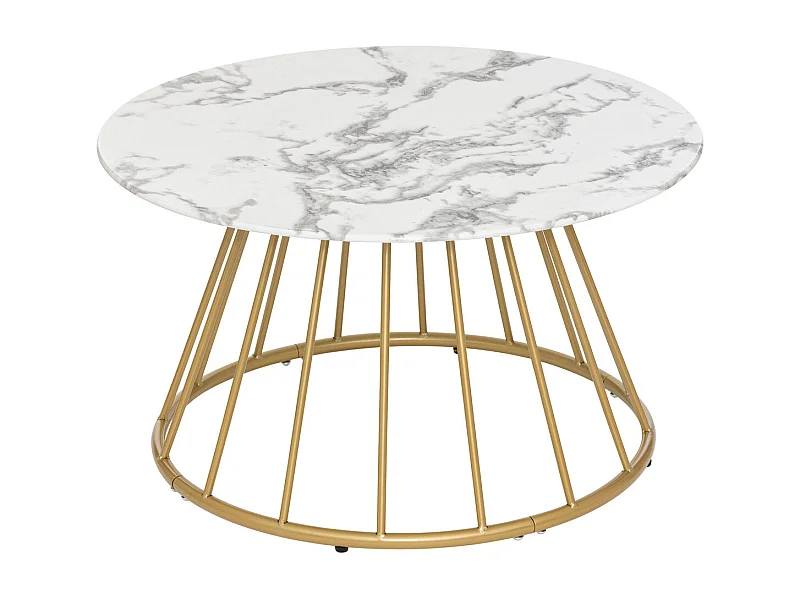 Table basse ronde en Verre trempé aspect Marbre Blanc D. 70 x H. 40 cm