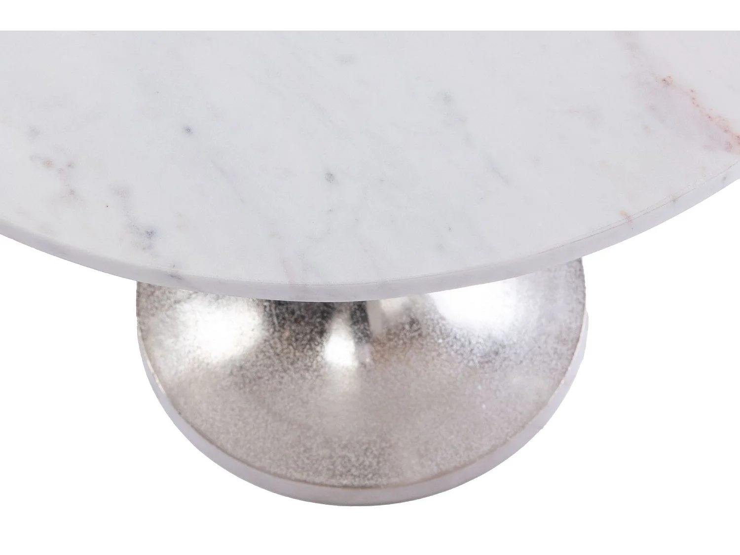 Bout de canapé tulipe en métal argenté et marbre blanc D55 - PLAKA