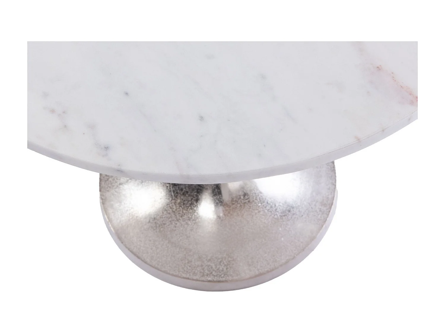 Bout de canapé tulipe en métal argenté et marbre blanc D55 - PLAKA