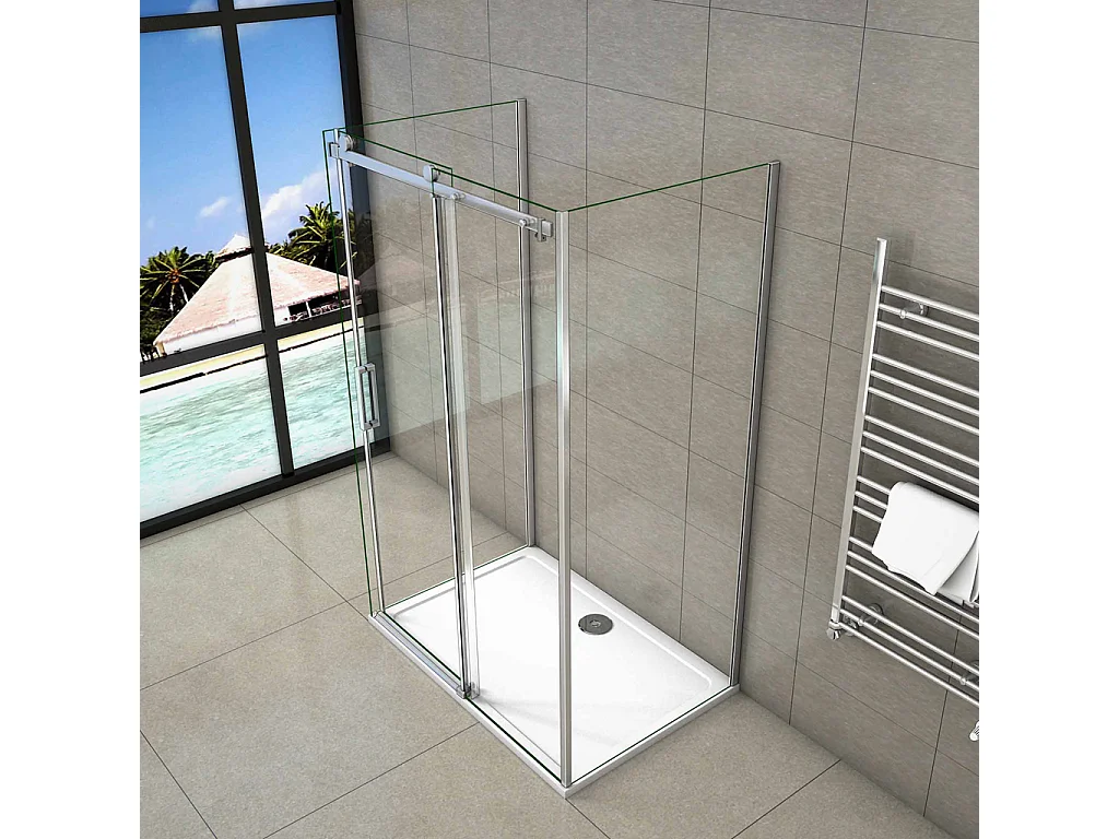 195cm Box Doccia a Tre Lati Porta Scorrevole con Doppia Parete Laterale 110x80x80cm Vetro 8mm Temperato Trasparente Anticalcare Telaio Cromato Lucido