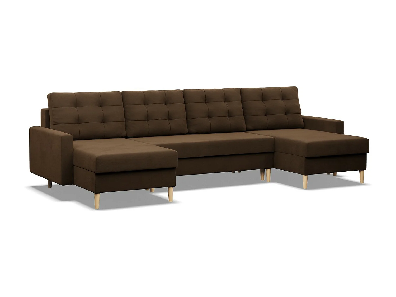 Duży narożnik w kształcie litery U z funkcją spania, z dwustronną poduszką, kolor brązowy