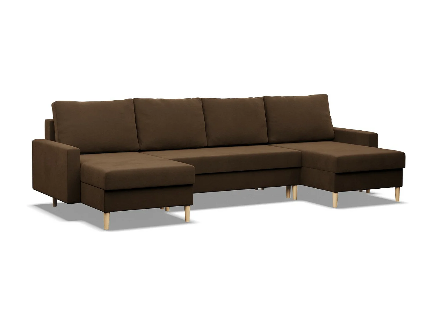 Duży narożnik w kształcie litery U z funkcją spania, z dwustronną poduszką, kolor brązowy