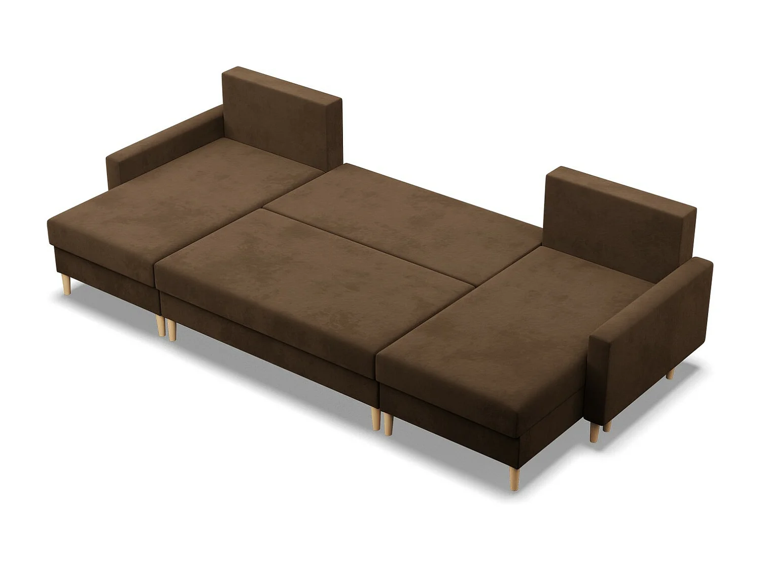 Duży narożnik w kształcie litery U z funkcją spania, z dwustronną poduszką, kolor brązowy