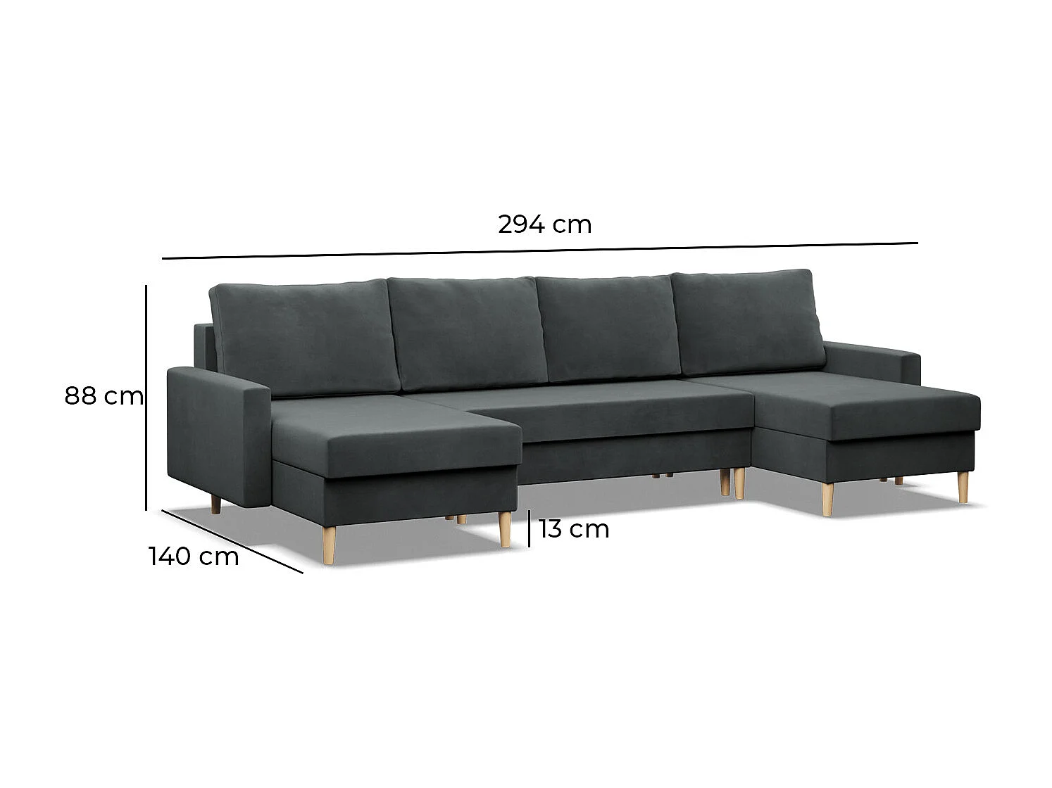 Duży narożnik w kształcie litery U z funkcją spania, z dwustronną poduszką, kolor brązowy