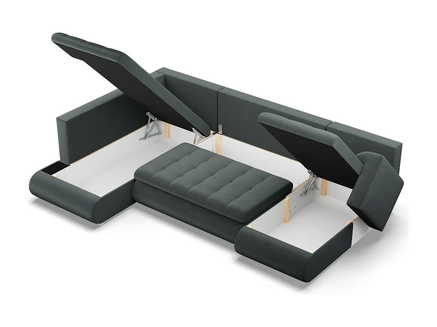 Canapé d'angle en U avec fonction sommeil, Ottoman, Gris foncé