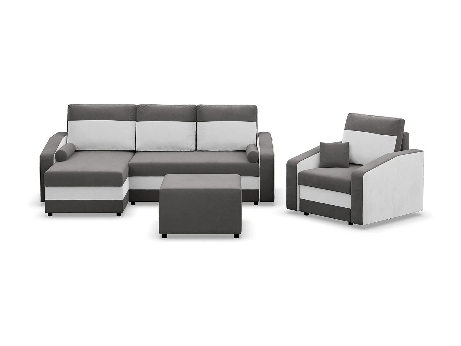 Canapé 3 places avec fonction sommeil, Gris + Noir