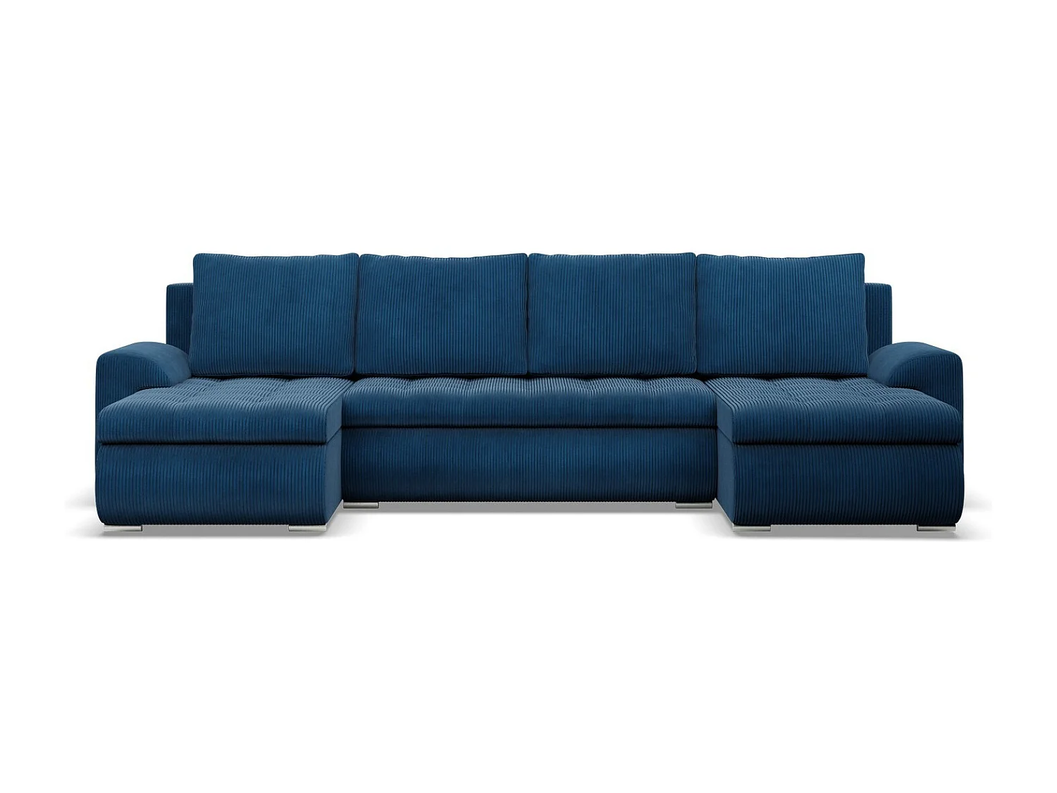 Canapé d'angle en U avec fonction sommeil, 2 méridiennes, Cord - Bleu foncé