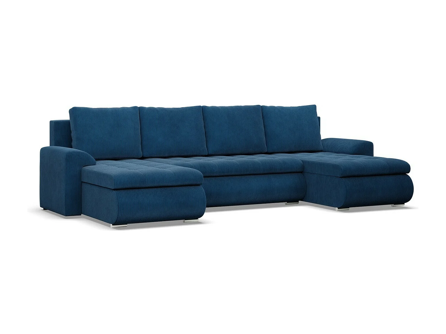 Canapé d'angle en U avec fonction sommeil, 2 méridiennes, Cord - Bleu foncé