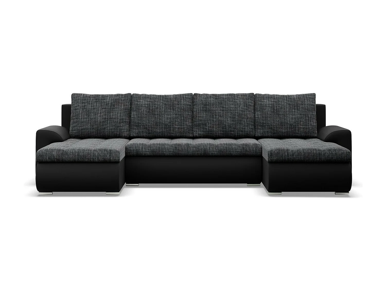 Canapé d'angle en U avec fonction sommeil, 2 méridiennes, Noir + Noir