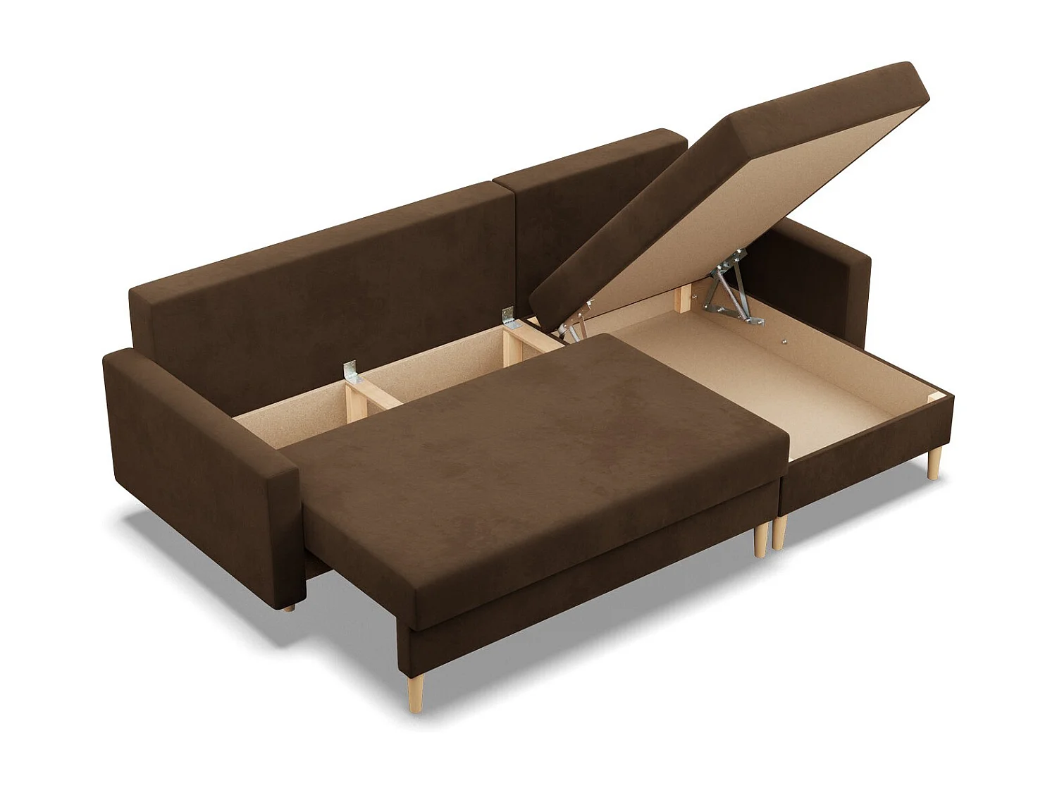Narożnik z funkcją spania, dwustronna poduszka, kolor brązowy