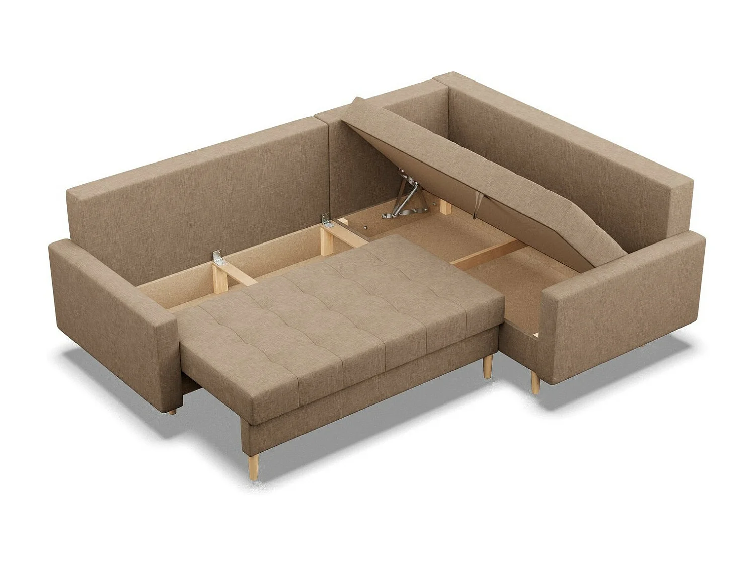 Rechts Ecksofa mit Schlaffunktion, Ottomane,  Braun