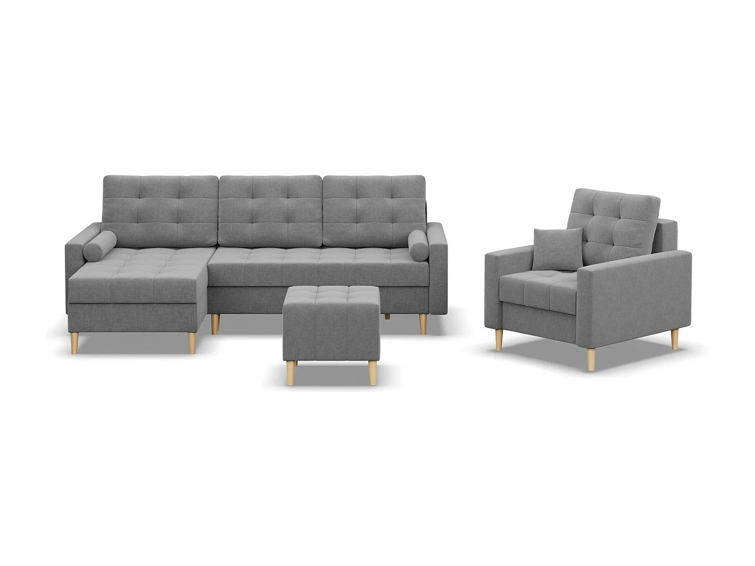 Rechts Ecksofa mit Schlaffunktion, Ottomane,  Braun