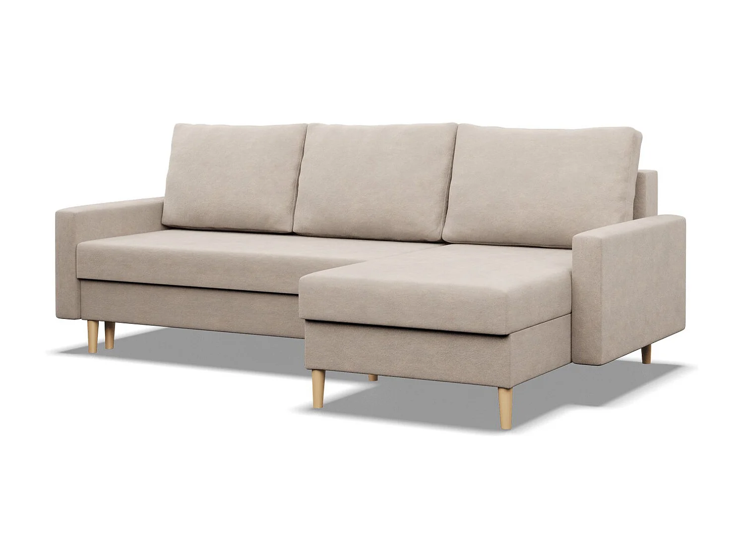 Canapé d'angle avec fonction couchage, Coussin réversible, Beige