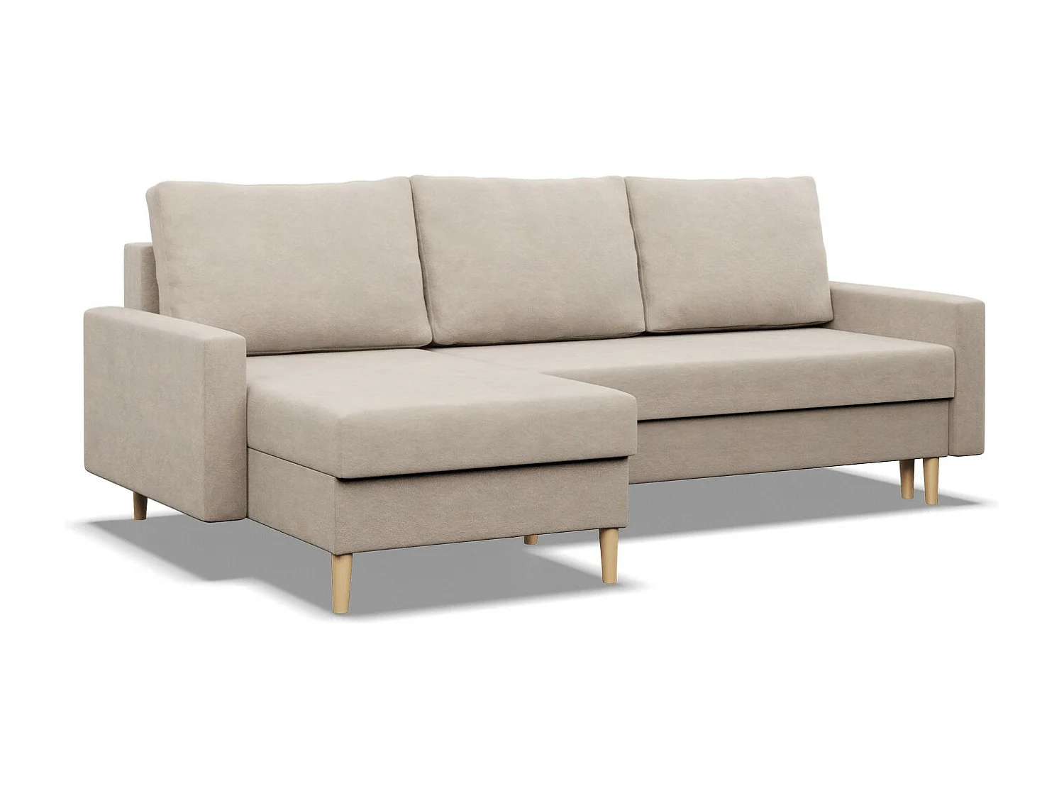 Canapé d'angle avec fonction couchage, Coussin réversible, Beige