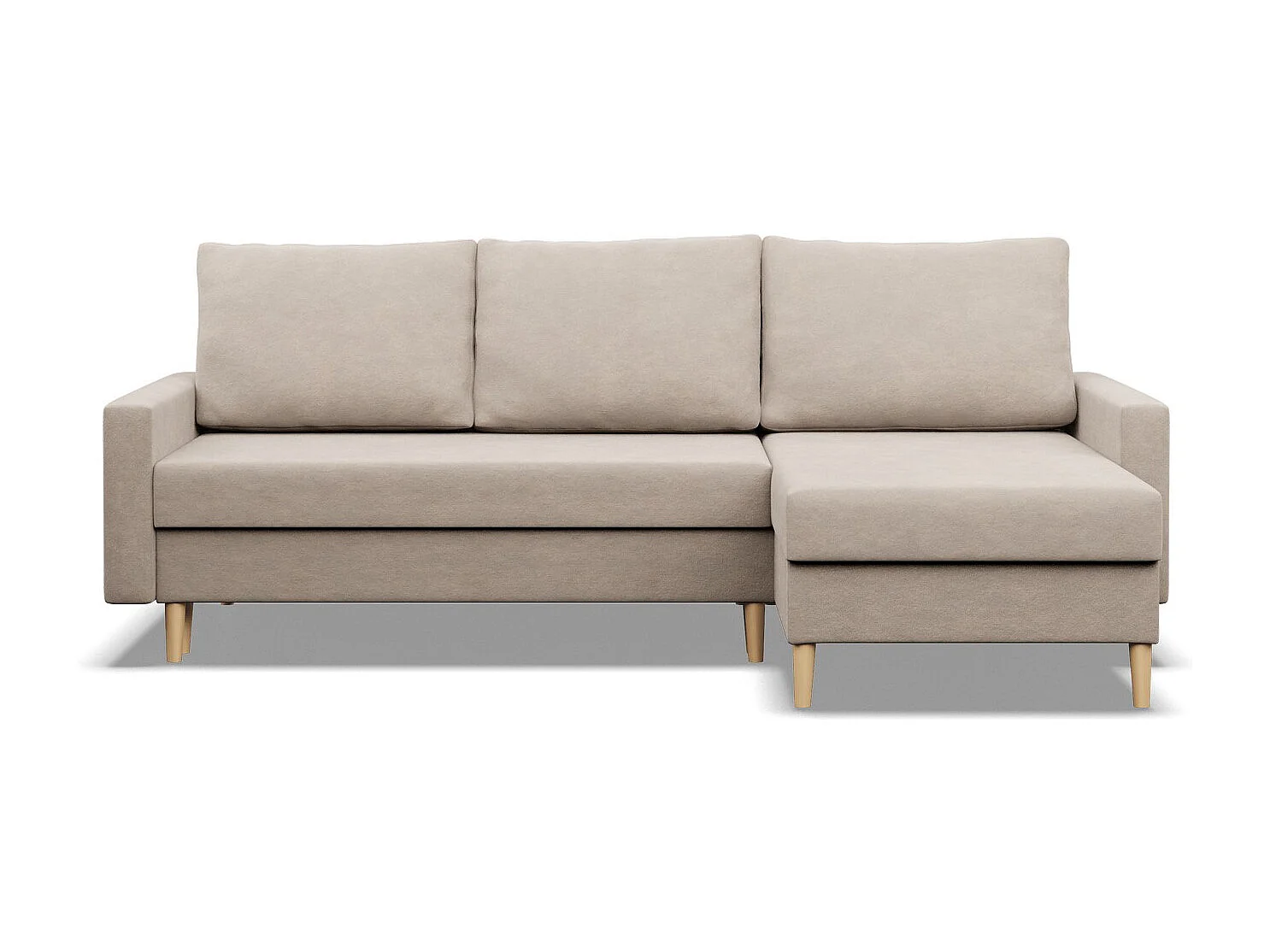Canapé d'angle avec fonction couchage, Coussin réversible, Beige