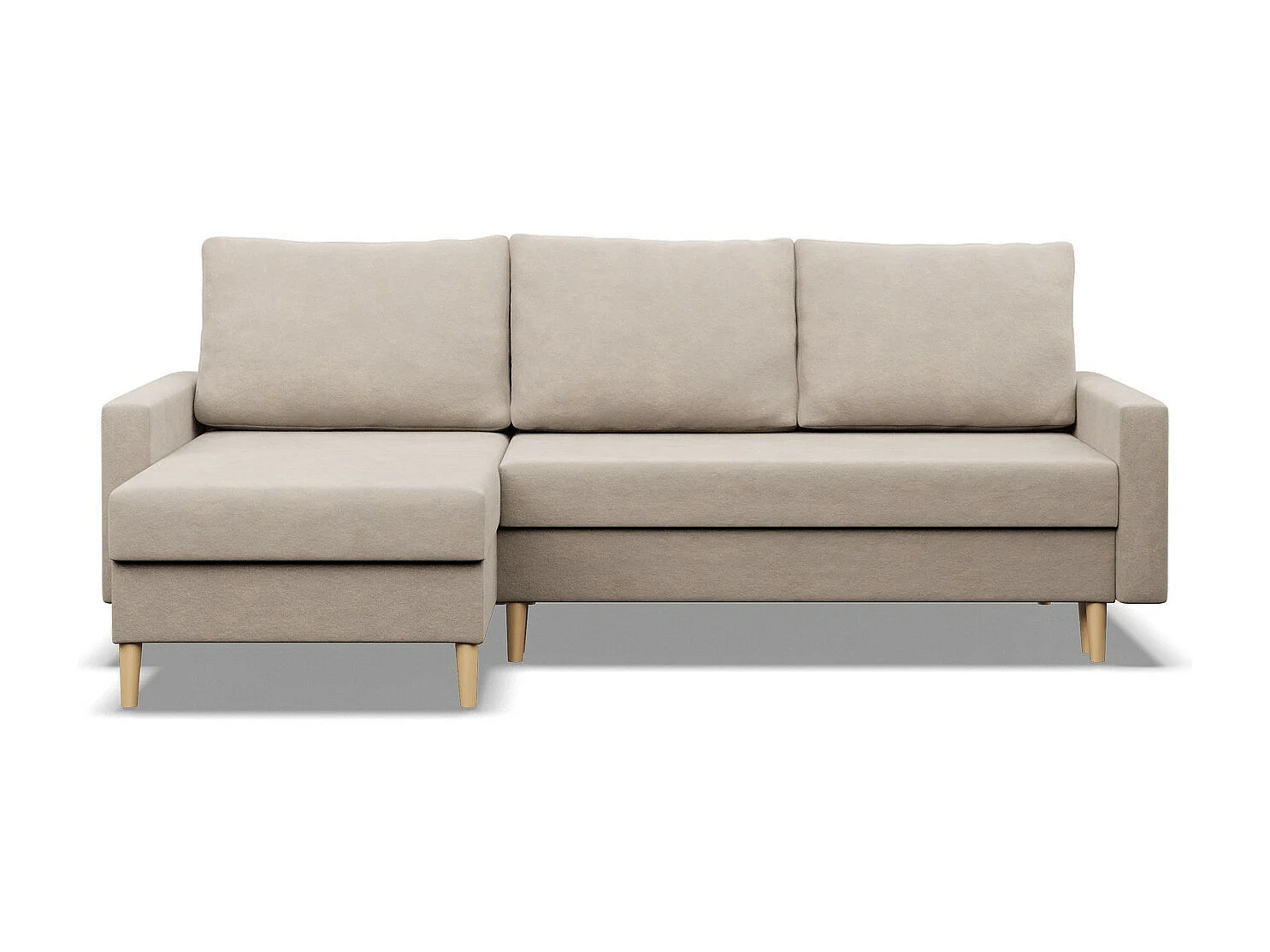 Canapé d'angle avec fonction couchage, Coussin réversible, Beige