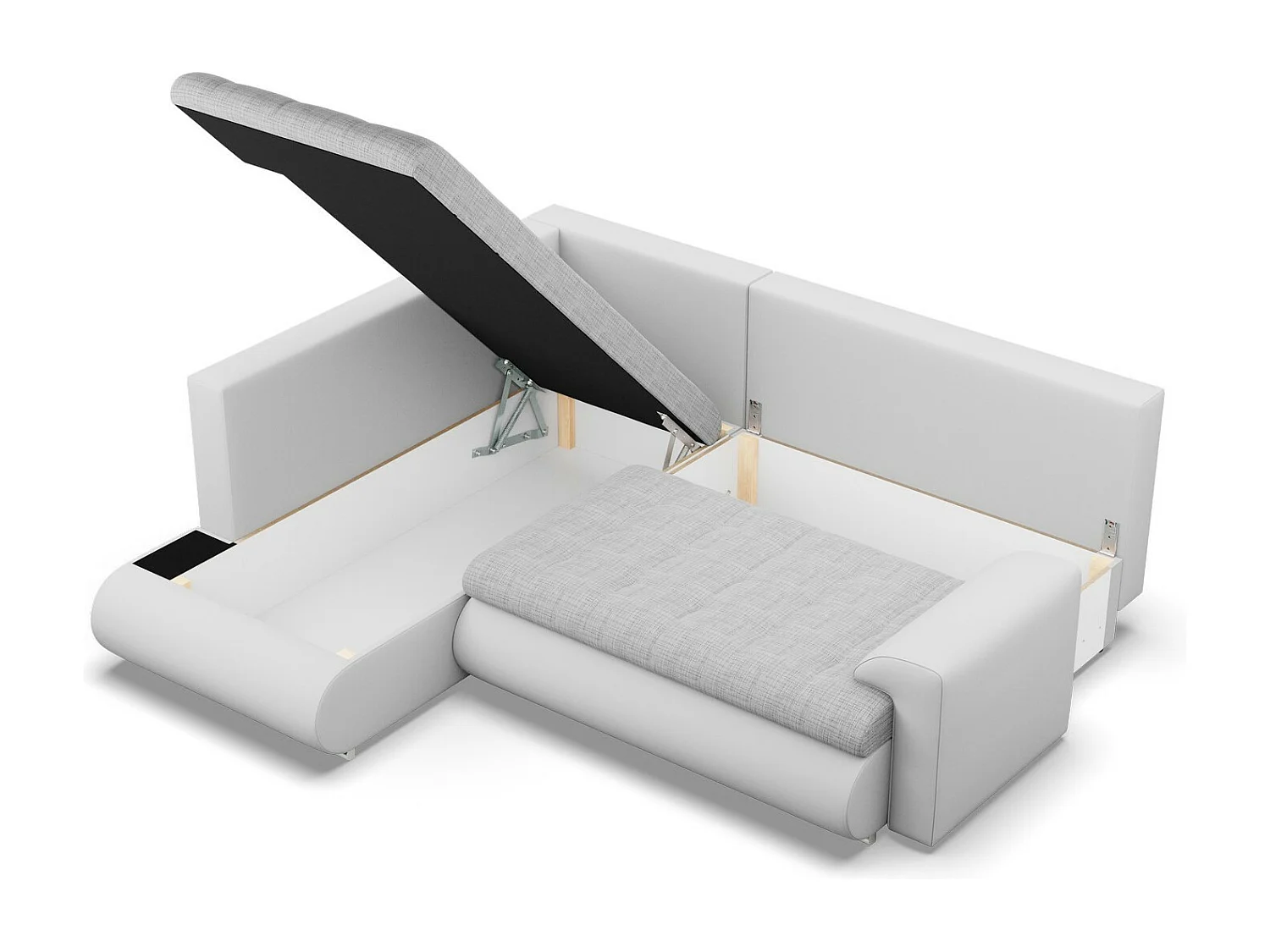 Gauche Canapé d'angle avec fonction couchage, Ottoman, Gris + Gris