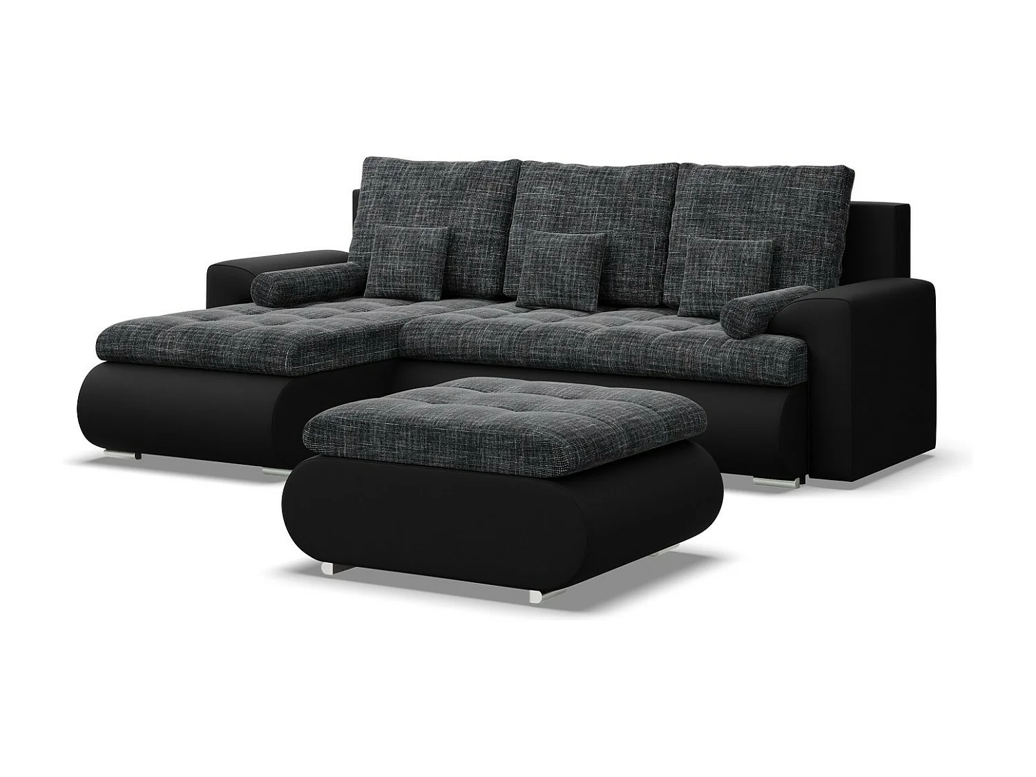 Gauche Canapé d'angle avec fonction couchage, Ottoman, Gris + Gris