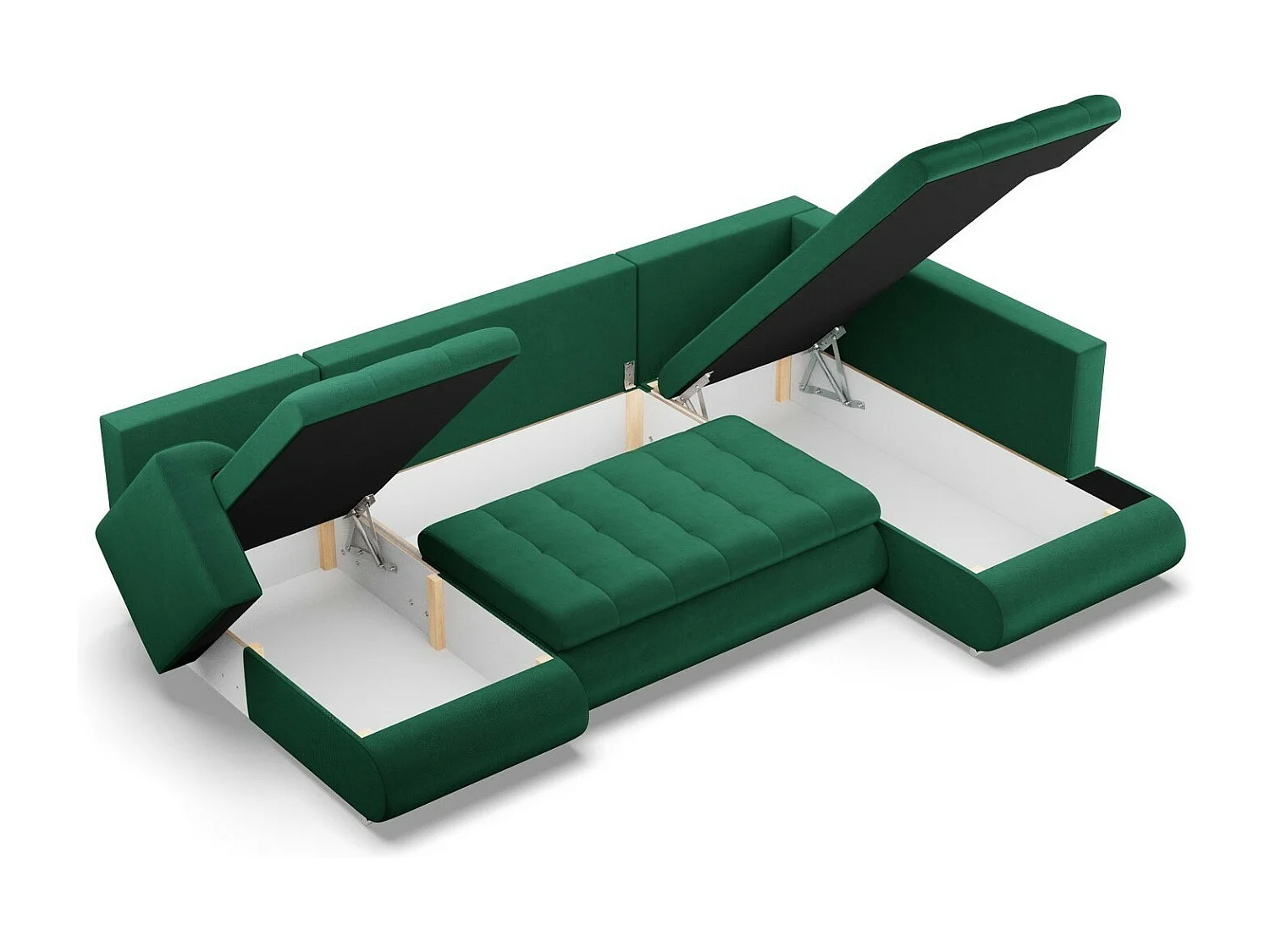 Canapé d'angle en U avec fonction sommeil, Ottoman, Bleu foncé