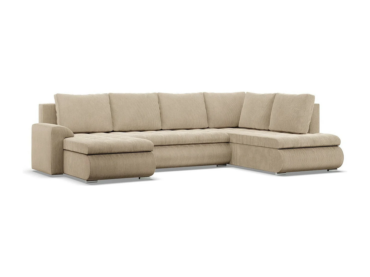 U-Sofa mit Schlaffunktion, Ottomane, Cord - Beige