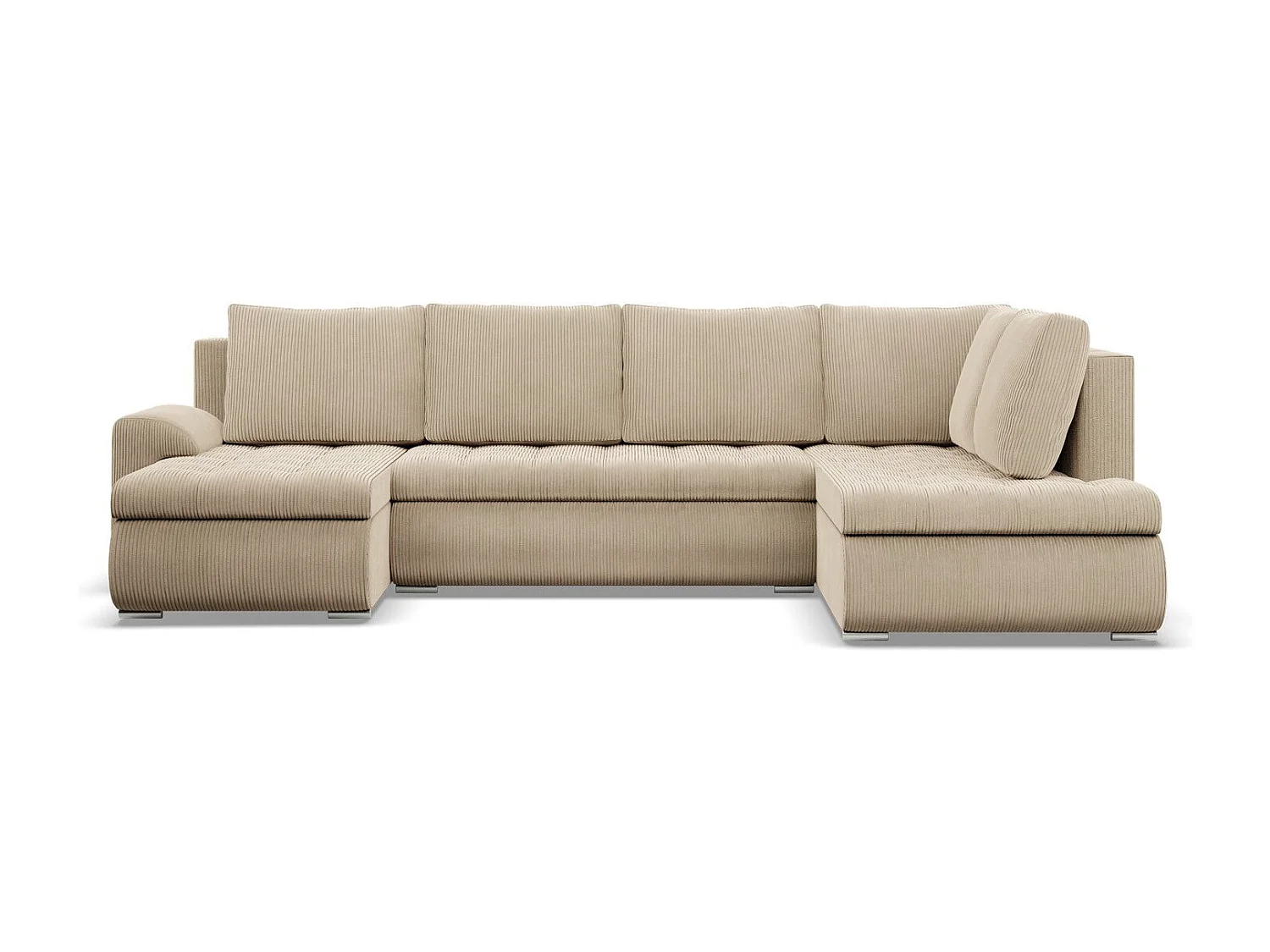 U-Sofa mit Schlaffunktion, Ottomane, Cord - Beige