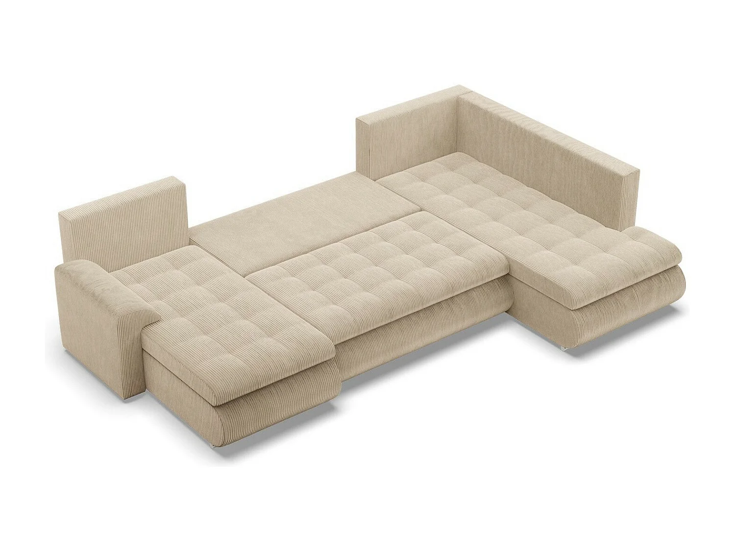 U-Sofa mit Schlaffunktion, Ottomane, Cord - Beige