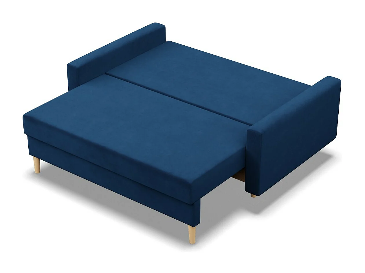 Canapé 2 places avec fonction sommeil, Coussin réversible, Bleu foncé