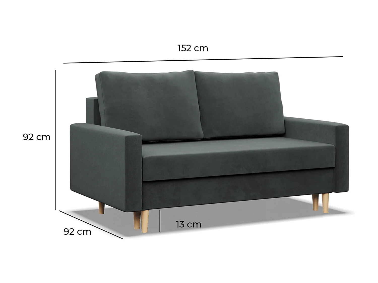 Canapé 2 places avec fonction sommeil, Coussin réversible, Bleu foncé