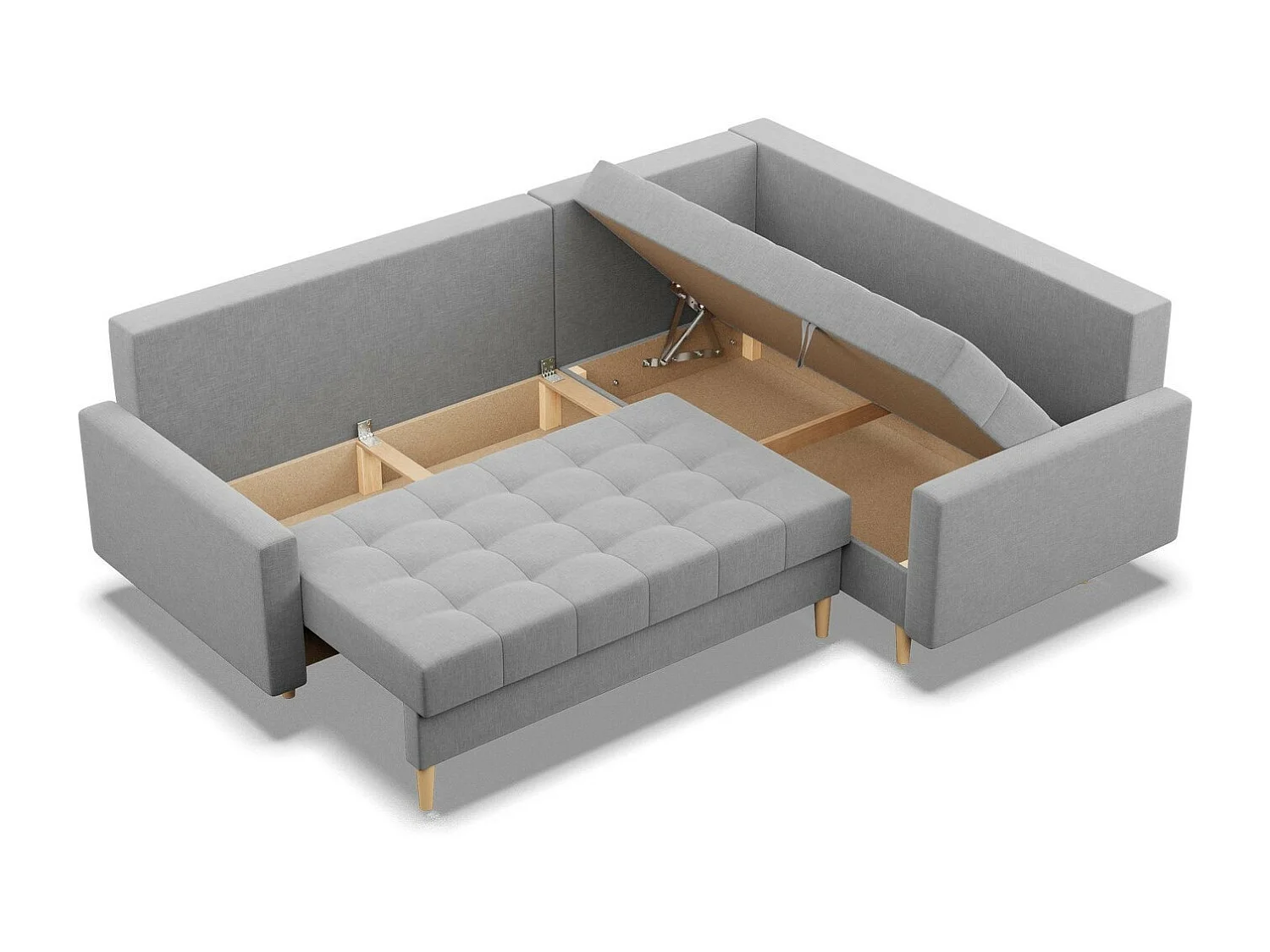 Droite Canapé d'angle avec fonction couchage, Ottoman,  Gris