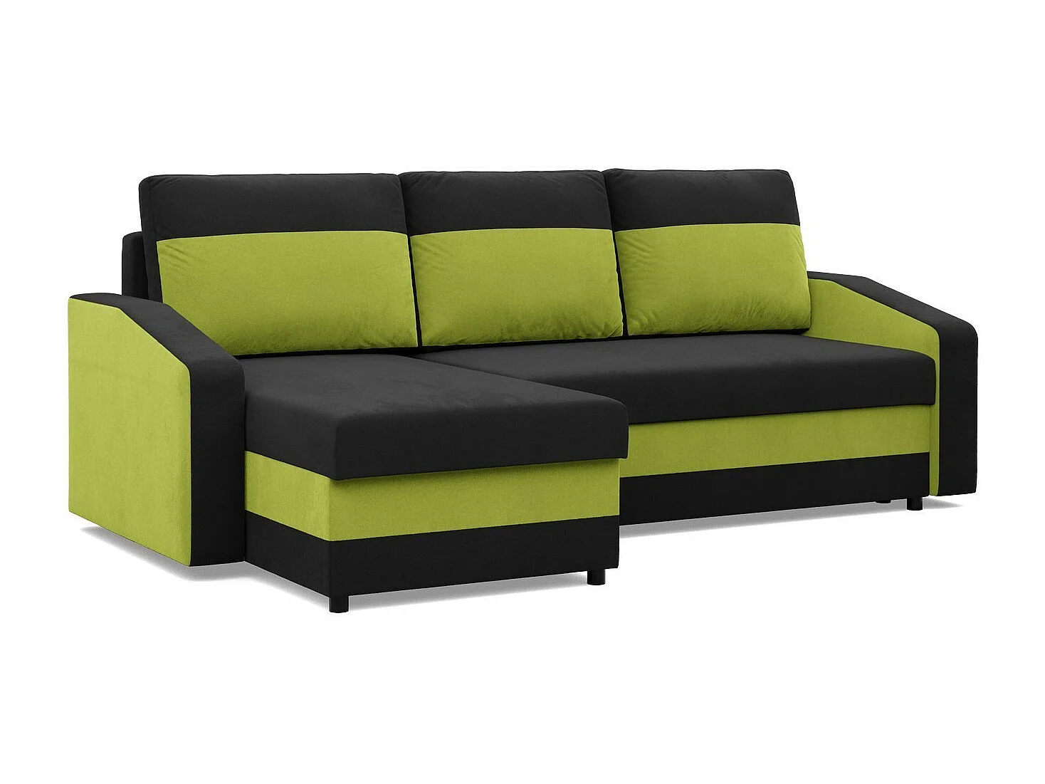 Narożnik z funkcją spania, bok uniwersalny, kolor czarny + zielony