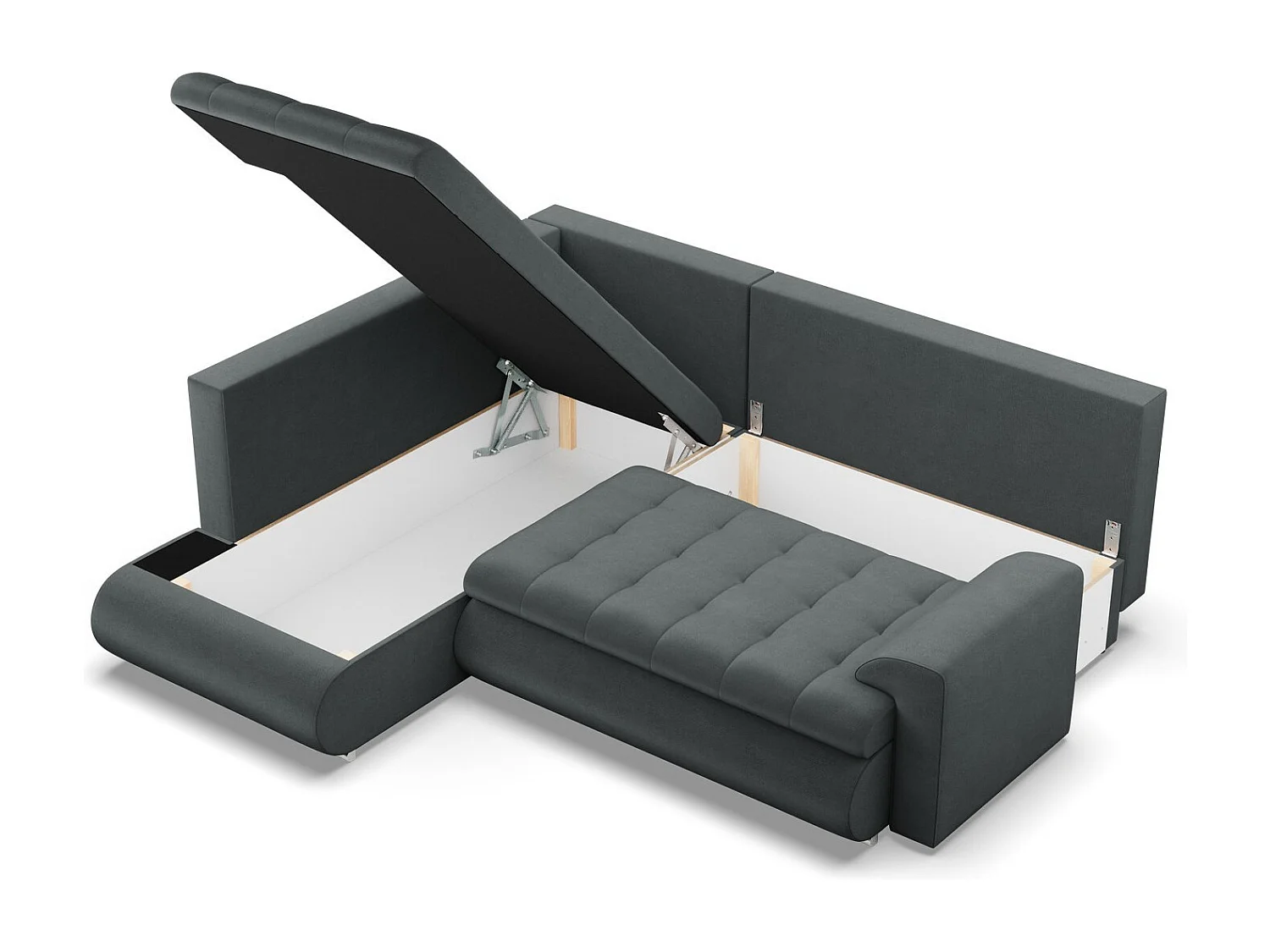 Gauche Canapé d'angle avec fonction couchage, Ottoman, Gris foncé