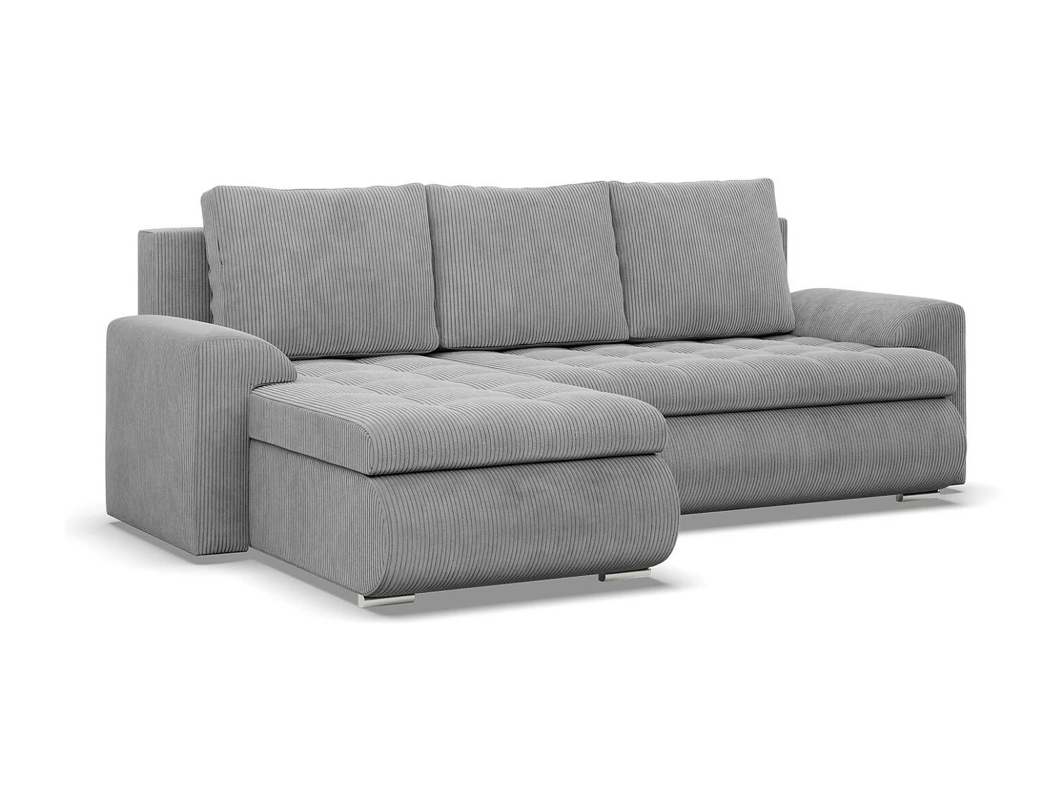 Narożnik lewy z funkcją spania, sztruks - szary