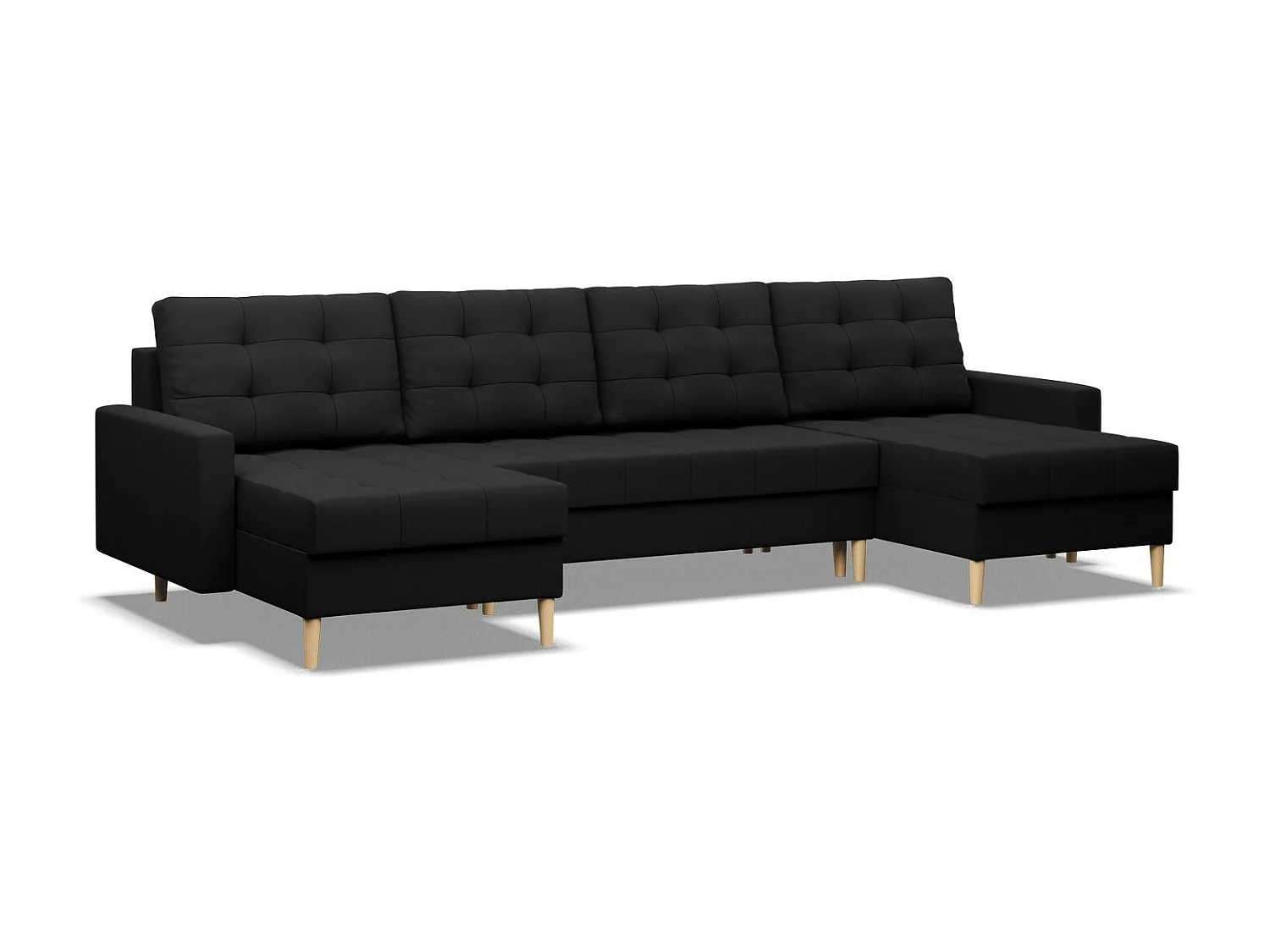 Canapé d'angle en U avec fonction sommeil, 2 méridiennes, Noir